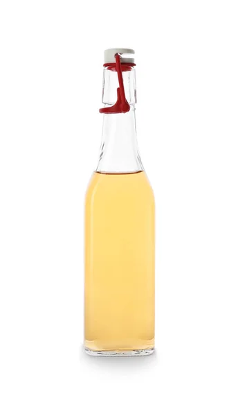 Стеклянная Бутылка Яблочного Уксуса Белом Фоне — стоковое фото