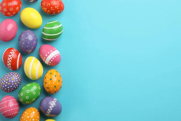 Paskalya Yumurtaları Renk Arka Plan Üstten Görünüm Üzerinde Metin Için — Stok fotoğraf