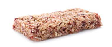 Beyaz zemin üzerine lezzetli protein bar. Sağlıklı snack