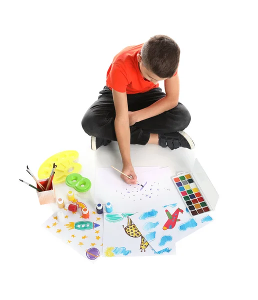 Cute Child Painting Picture White Background — Stock Photo, Image