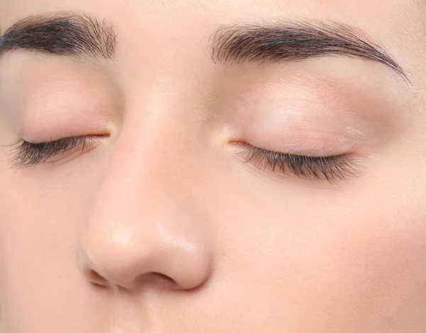 Young Woman Beautiful Natural Eyelashes Closeup View — Stock Photo, Image