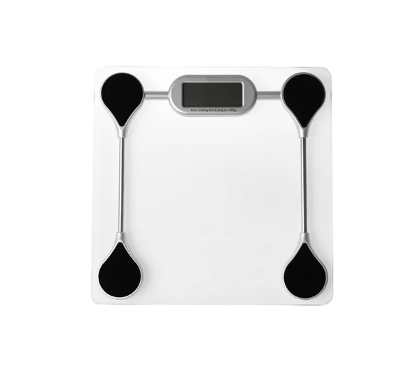 Bathroom Scales White Background Top View Weight Loss Concept — Stock Photo, Image