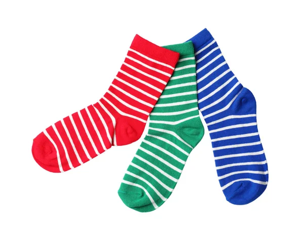 Roztomilé Dětské Ponožky Bílém Pozadí Pohled Shora — Stock fotografie