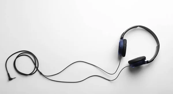 Stylish Modern Headphones Earmuffs White Background Top View — Stock Photo, Image