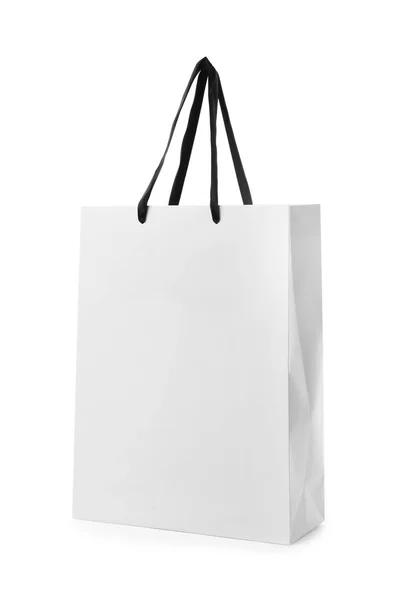 紙の買い物袋と白い背景のハンドル デザインのモックアップ — ストック写真