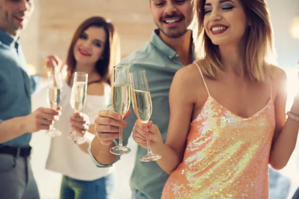 Friends Clinking Glasses Champagne Party Indoors — Stock Photo, Image