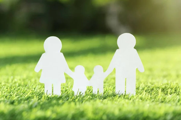 Recorte Papel Família Grama Fresca Conceito Seguro Vida — Fotografia de Stock