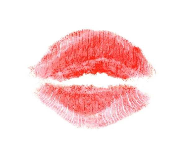 Kleur Lippenstift Kus Mark Witte Achtergrond — Stockfoto