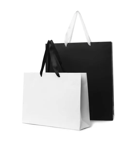Einkaufstaschen Aus Papier Mit Griffen Auf Weißem Hintergrund Design Attrappe — Stockfoto