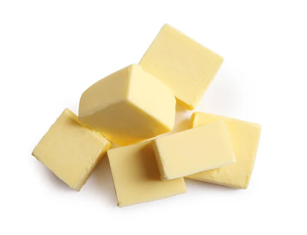 Manteiga Cortada Sobre Fundo Branco Vista Superior — Fotografia de Stock