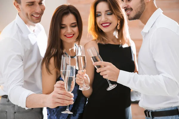 Friends Clinking Glasses Champagne Party Indoors — Stock Photo, Image