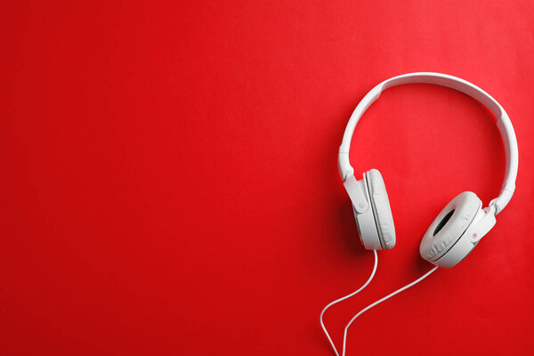 Auriculares Con Estilo Fondo Color Vista Superior Espacio Para Texto — Foto de Stock