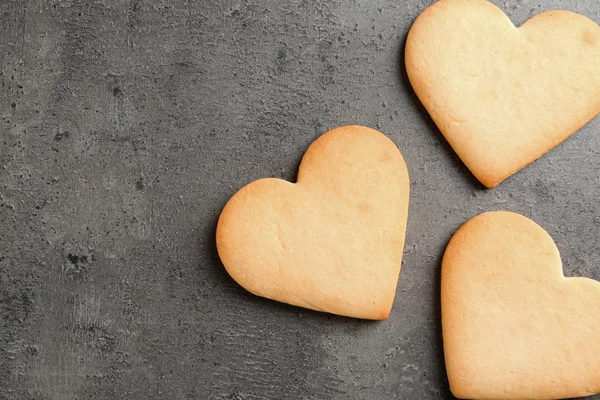 Homemade Heart Shaped Cookies Space Text Table Top View — Stock Photo, Image