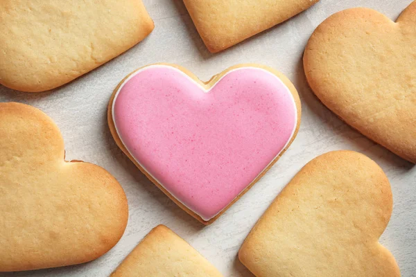 Homemade Heart Shaped Cookies Table Top View — Stock Photo, Image