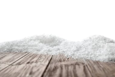 Kar beyaz arka plan ile kaplı ahşap yüzey