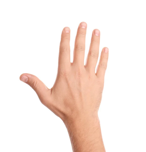 Man Showing Hand White Background Closeup — Stock Photo, Image