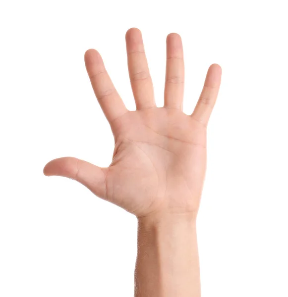 Man Showing Hand White Background Closeup — Stock Photo, Image