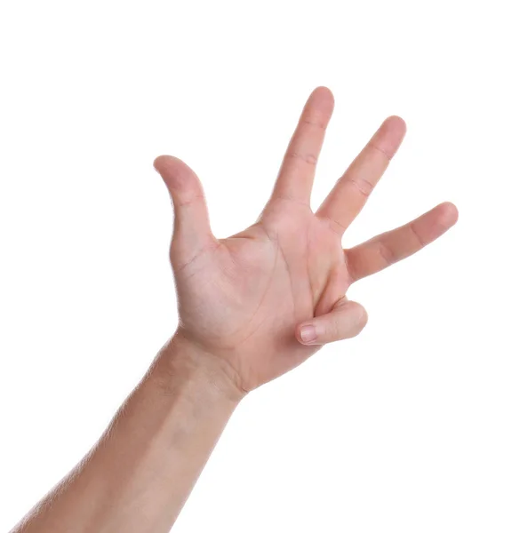 Man Showing Hand White Background Closeup — Stock Photo, Image