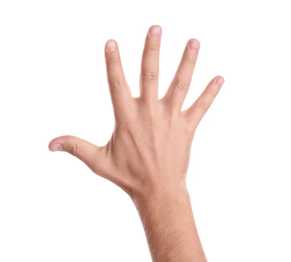 Man Showing Hand White Background Closeup — Stock Photo, Image