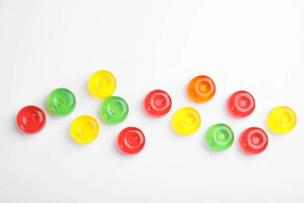 Delicious Colorful Candies White Background Top View — Stock Photo, Image