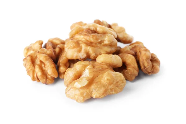 Haldy Chutné Ořechy Bílém Pozadí — Stock fotografie
