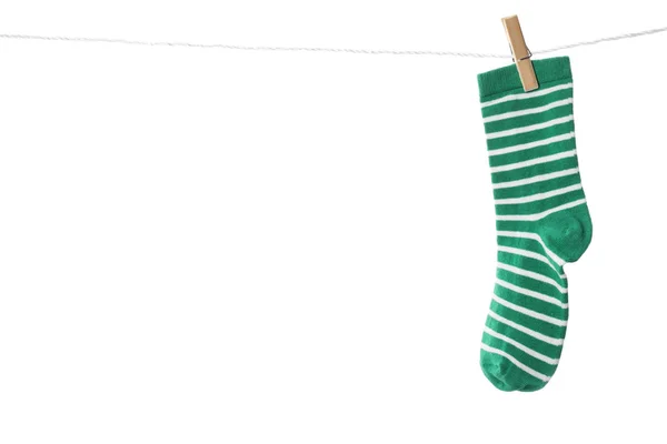 Cute Child Sock Laundry Line White Background — Stock Photo, Image