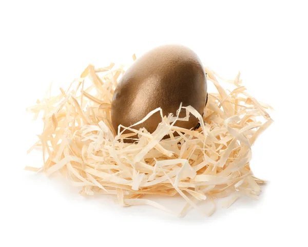 Nest Met Gouden Witte Achtergrond Pensioen Concept — Stockfoto