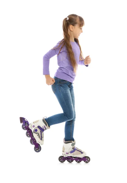 白い背景の上のインライン ローラー スケート少女 — ストック写真