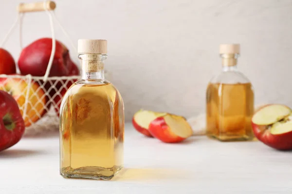 Composition Bottle Apple Vinegar Table Space Text — Stock Photo, Image