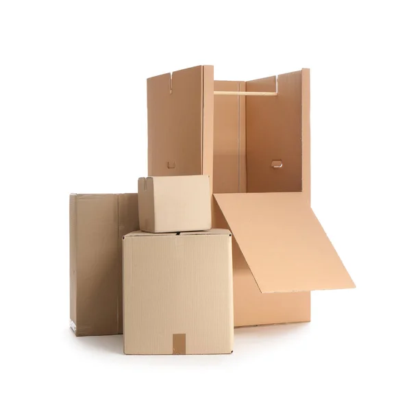 Beyaz Arka Plan Üzerinde Boş Karton Dolap Kutuları — Stok fotoğraf