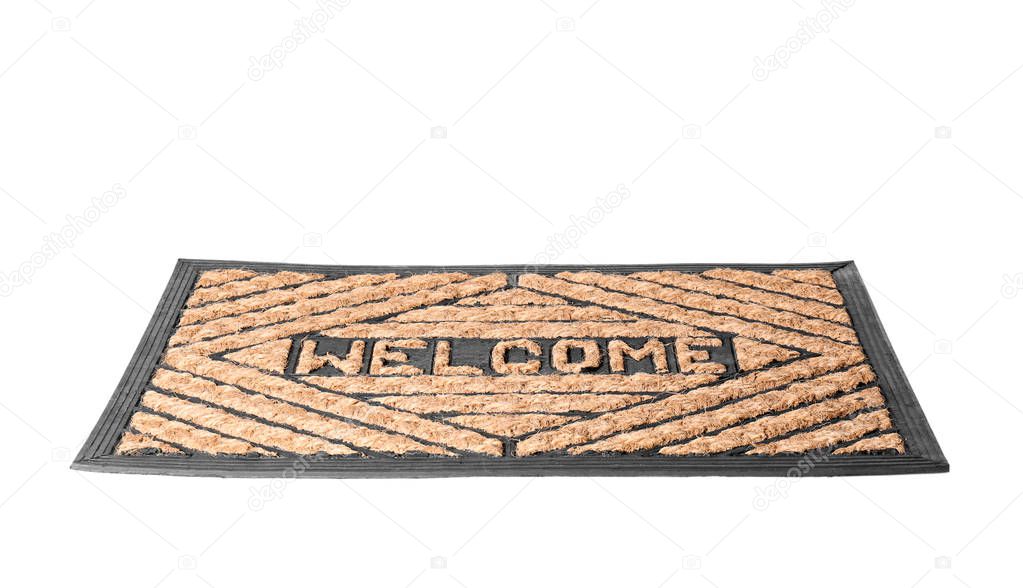 Brown welcome doormat with pattern isolated on white