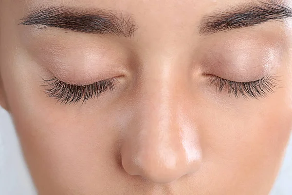 Young Woman Beautiful Eyelashes Closeup View — Stock Photo, Image