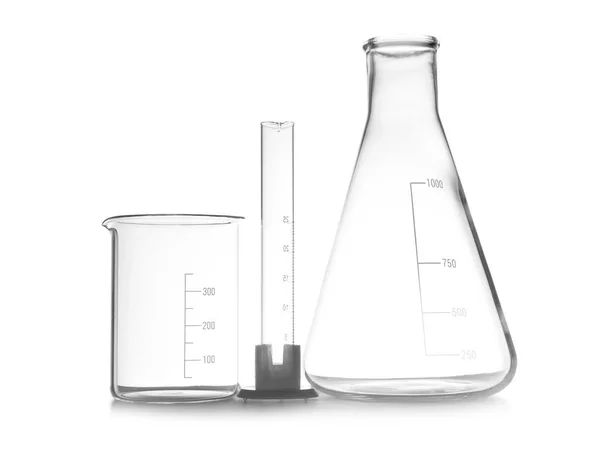 Vidros Laboratório Química Vazios Isolados Branco — Fotografia de Stock