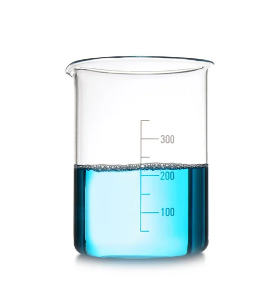 Bekerglas Met Kleur Monster Geïsoleerd Wit Chemie Laboratoriumglaswerk — Stockfoto