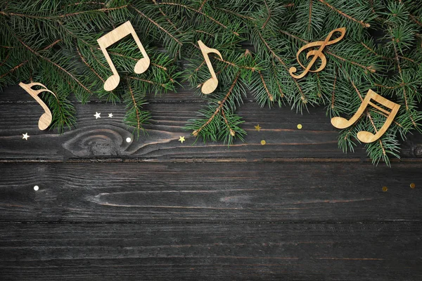 Composición Con Notas Musicales Madera Espacio Para Texto Sobre Tabla — Foto de Stock