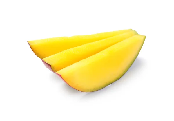 Fresh Juicy Mango Slices Isolated White — Stock Photo, Image