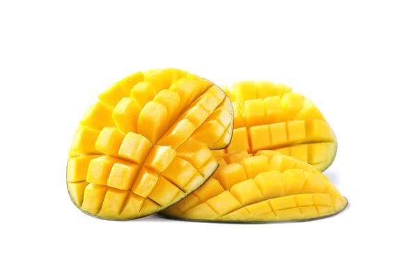 Fresh Juicy Mango Halves Isolated White — Stock Photo, Image