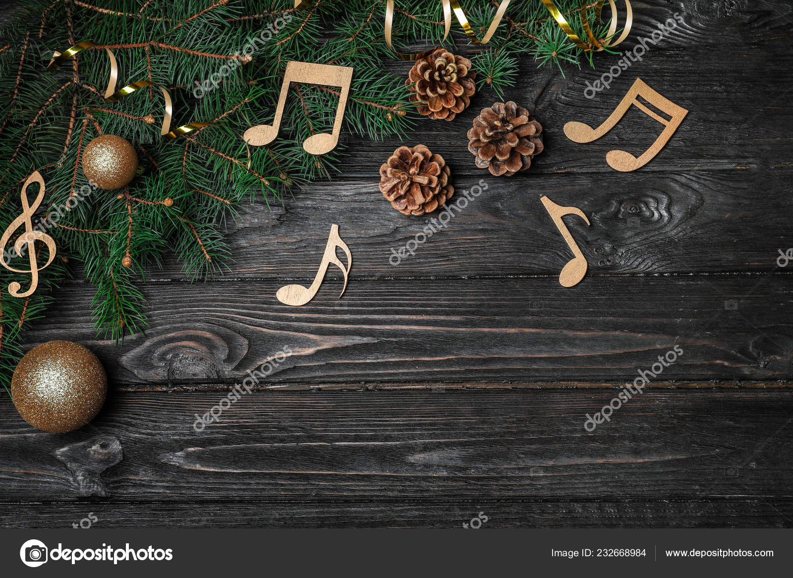 Composition Wooden Music Notes Space Text Table Top View Stock