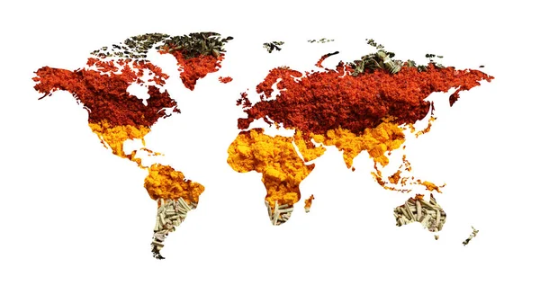 Світова Карта Різних Ароматичних Спецій Білому Тлі Творча Колекція — стокове фото