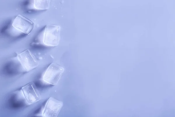 Ice Cubes Color Background Top View Space Text — Stock Photo, Image