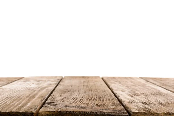 Prázdný Stůl Dřevěný Povrch Bílém Pozadí — Stock fotografie