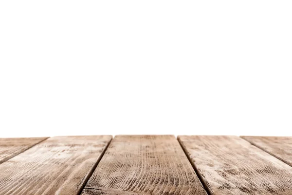 Prázdný Stůl Dřevěný Povrch Bílém Pozadí — Stock fotografie