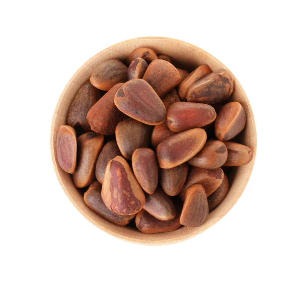 Bowl Pine Nuts White Background Top View — Stock Photo, Image