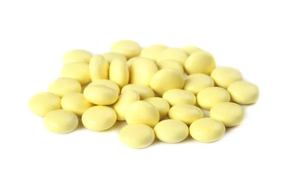 Halom Fehér Alapon Sárga Tablettát Orvosi Ellátás Kezelés — Stock Fotó