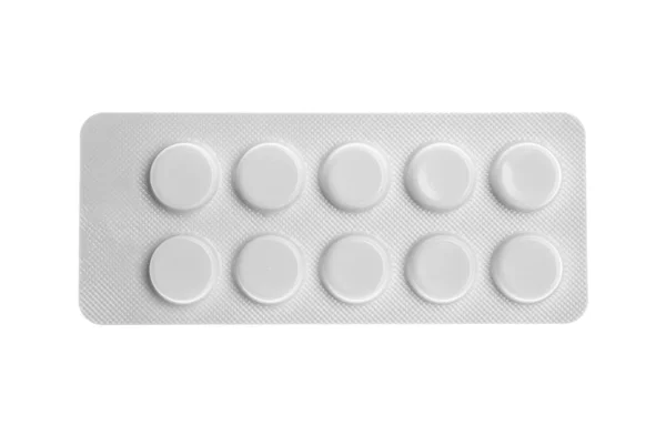 Pills Blister Pack White Background Top View — Stock Photo, Image