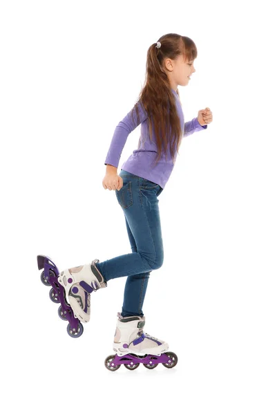 白い背景の上のインライン ローラー スケート少女 — ストック写真
