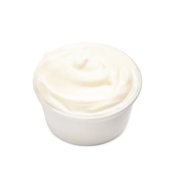 Ceramiczna Miska Świeżej Śmietany Białym Tle — Zdjęcie stockowe