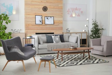 Şık salon iç rahat ve dekoratif elemanları