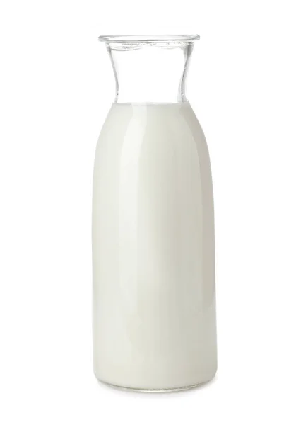 Bottiglia Con Latte Fresco Fondo Bianco — Foto Stock