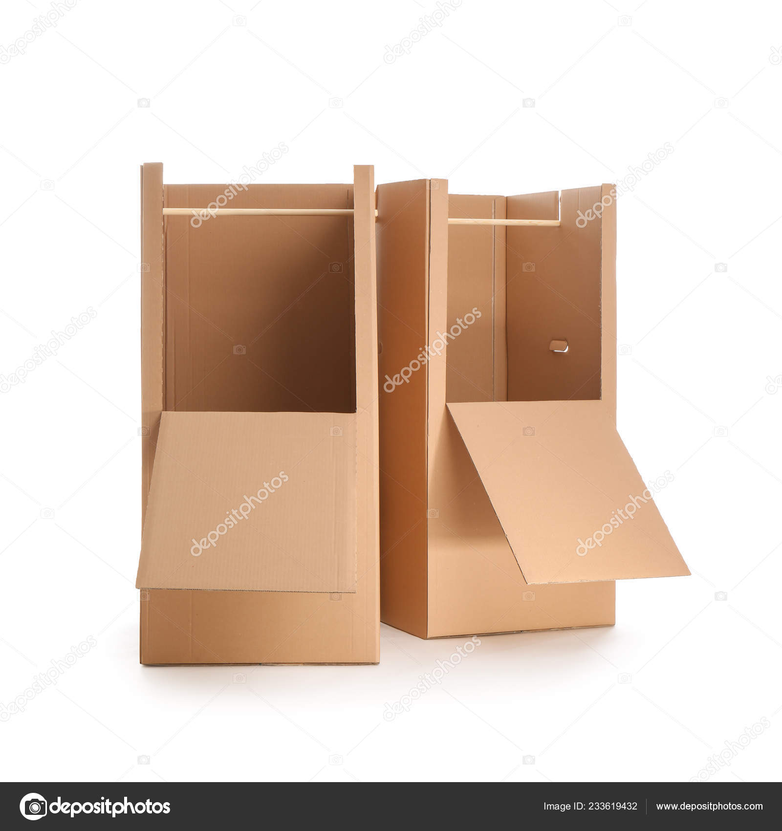 Empty Cardboard Wardrobe Boxes White Background Stock Photo